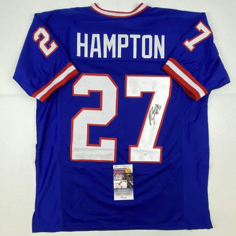 Autographed/Signed Rodney Hampton New York Blue Football Jersey JSA COA