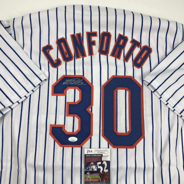 Autographed/Signed Michael Conforto New York NY Pinstripe Baseball Jersey JSA COA