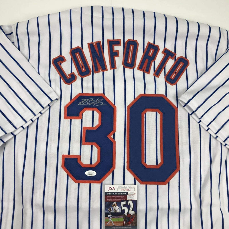 Autographed/Signed Michael Conforto New York NY Pinstripe Baseball Jersey JSA COA