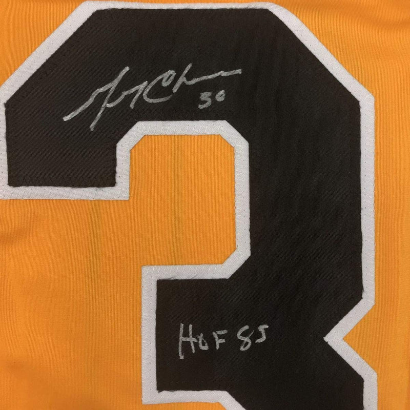 Autographed/Signed Gerry Cheevers HOF 85 Boston Yellow Hockey Jersey JSA COA