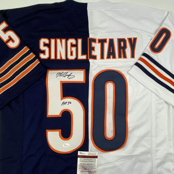 Autographed/Signed Mike Singletary HOF 98 Chicago Split Football Jersey JSA COA