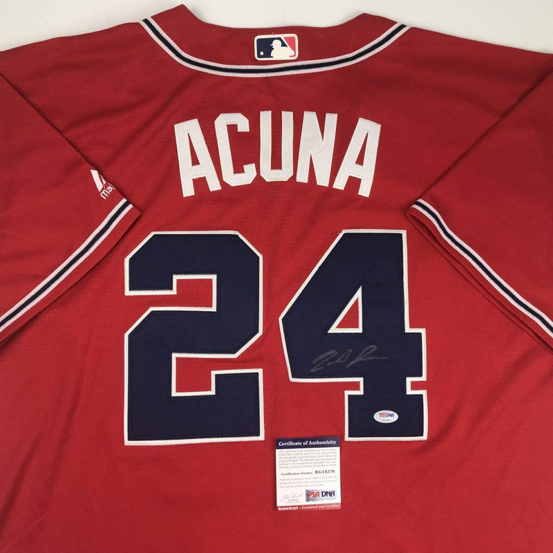 Autographed/Signed Ronald Acuna Jr. Atlanta Red Baseball Jersey PSA/DNA COA