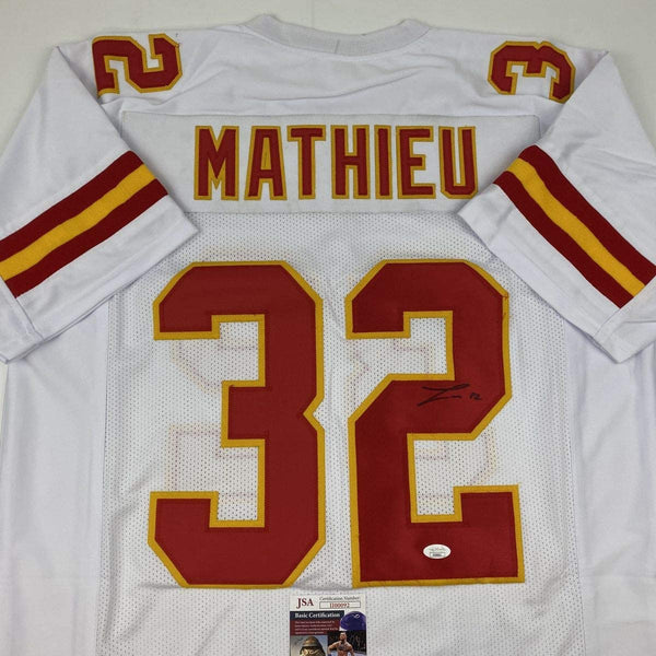 Autographed/Signed Tyrann Mathieu Kansas City White Football Jersey JSA COA