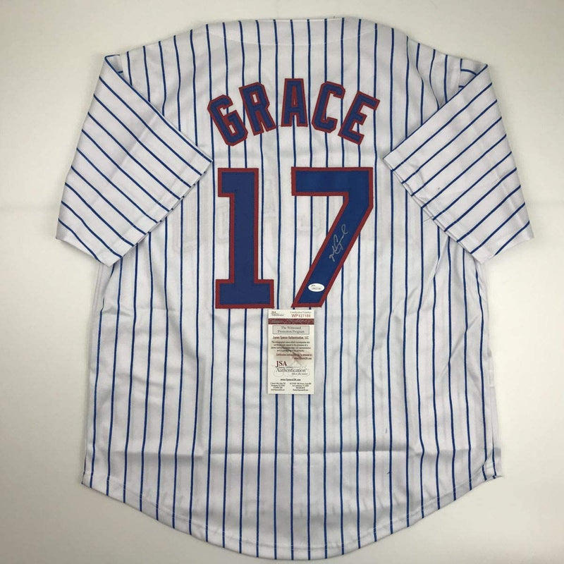 Autographed/Signed Mark Grace Chicago Pinstripe Baseball Jersey JSA COA