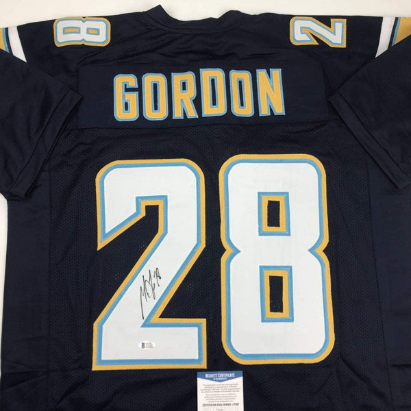 Autographed/Signed Melvin Gordon Los Angeles LA Dark Blue Football Jersey Beckett BAS COA