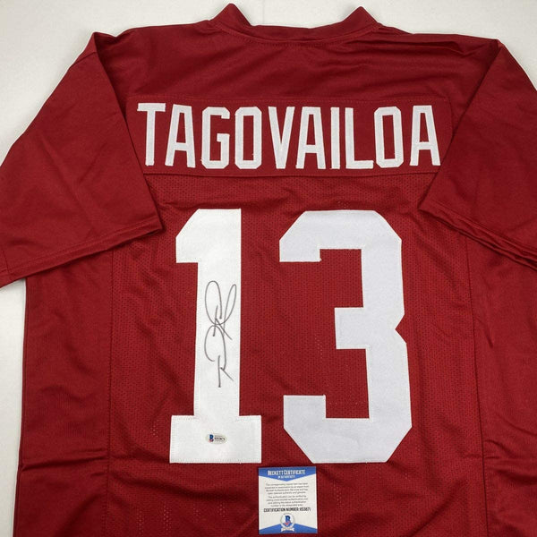 Autographed/Signed Tua Tagovailoa Alabama Red College Football Jersey Beckett BAS COA