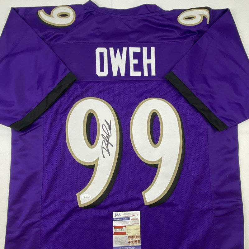 Autographed/Signed Odafe Oweh Baltimore Purple Football Jersey JSA COA