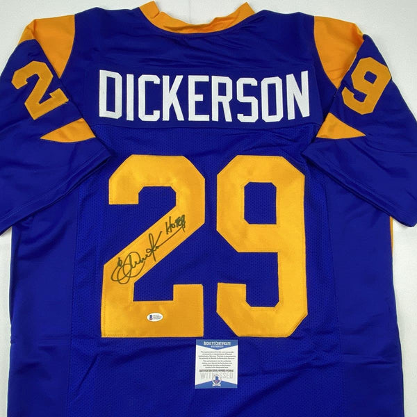 Autographed/Signed Eric Dickerson HOF 99 Los Angeles LA Blue Football Jersey Beckett BAS COA