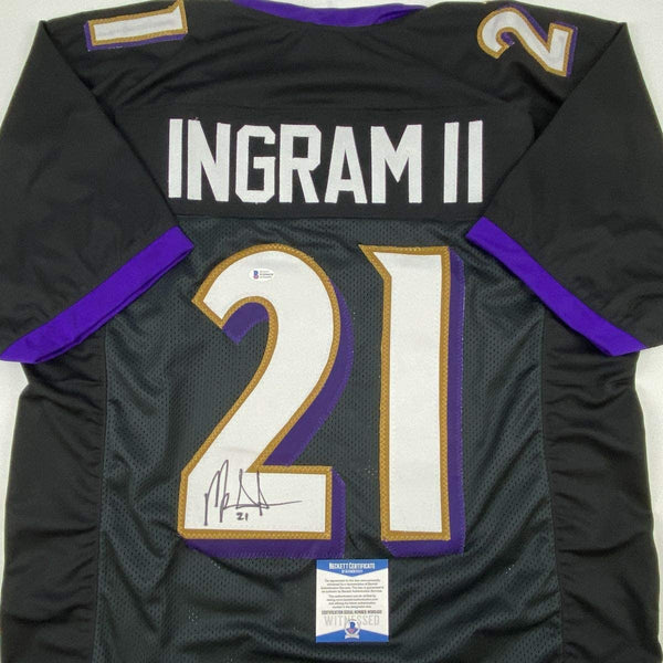Autographed/Signed Mark Ingram II Baltimore Black Football Jersey Beckett BAS COA