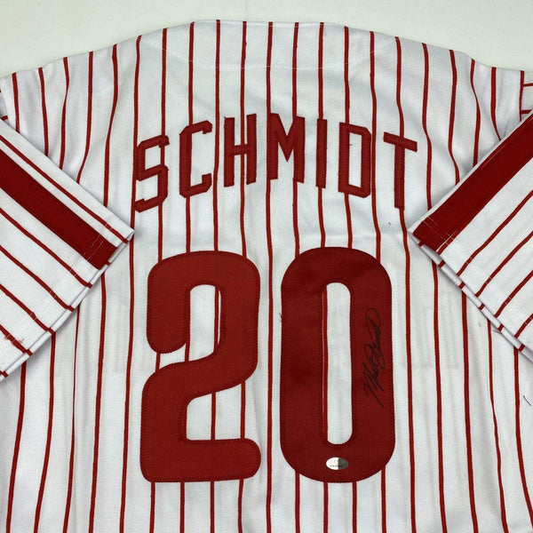 Autographed/Signed Mike Schmidt Philadelphia Pinstripe Baseball Jersey GTSM COA Hologram Only