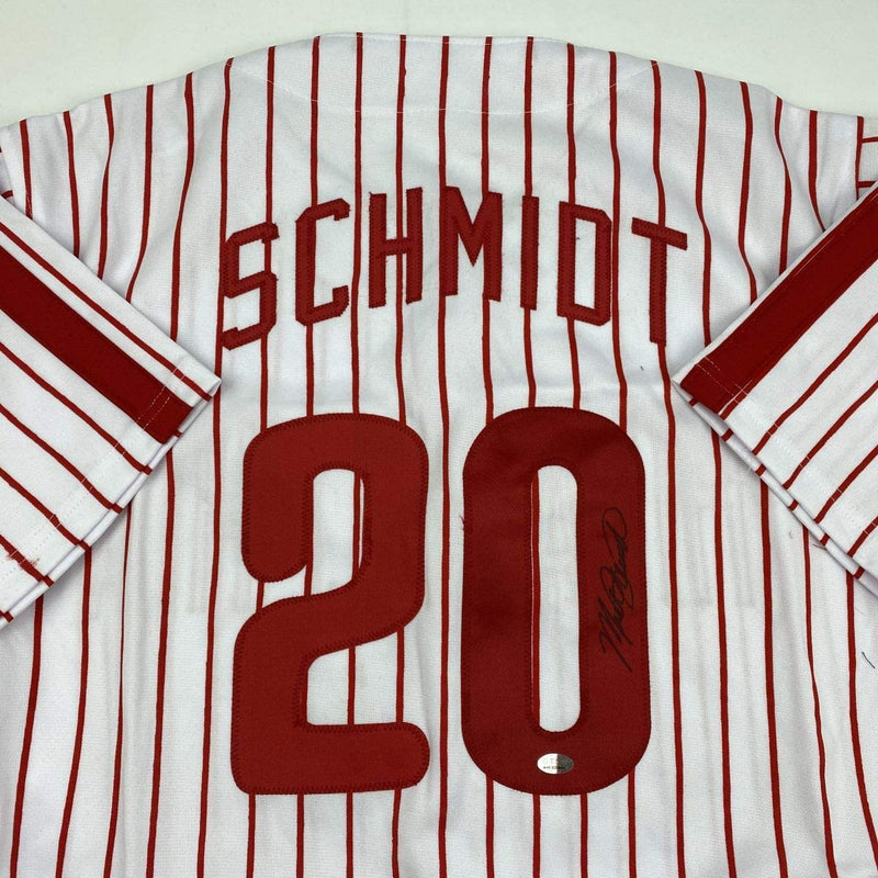Autographed/Signed Mike Schmidt Philadelphia Pinstripe Baseball Jersey GTSM COA Hologram Only