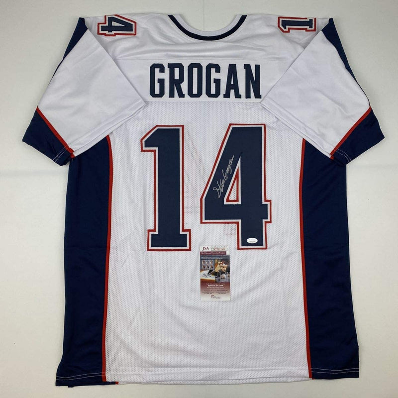 Autographed/Signed Steve Grogan New England White Modern Football Jersey JSA COA