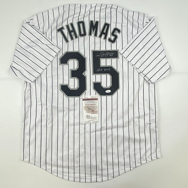Autographed/Signed Frank Thomas HOF 2014 Chicago Pinstripe Baseball Jersey JSA COA