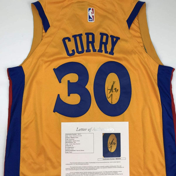 Autographed/Signed Stephen Steph Curry Golden State Chinese Heritage Yellow Basketball Jersey JSA COA/LOA