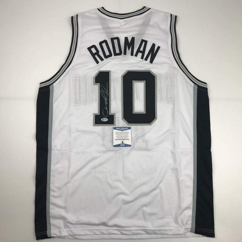 Autographed/Signed Dennis Rodman San Antonio White Basketball Jersey Beckett BAS COA