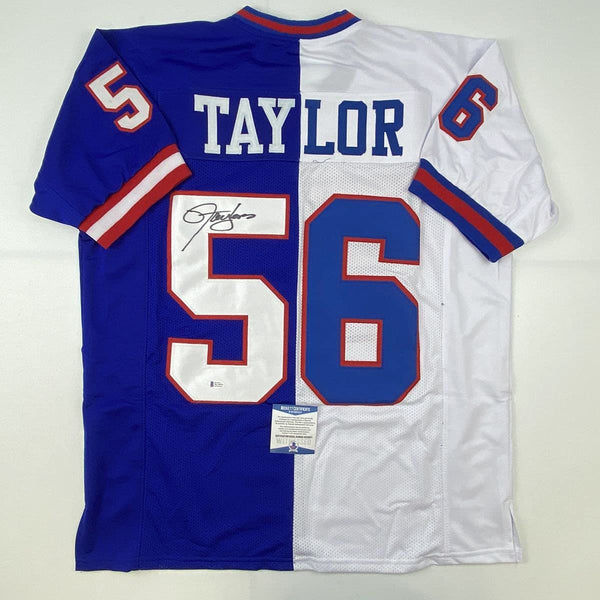Autographed/Signed Lawrence Taylor New York Split Football Jersey Beckett BAS COA