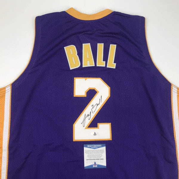 Autographed/Signed Lonzo Ball Los Angeles LA Purple Basketball Jersey Beckett BAS COA