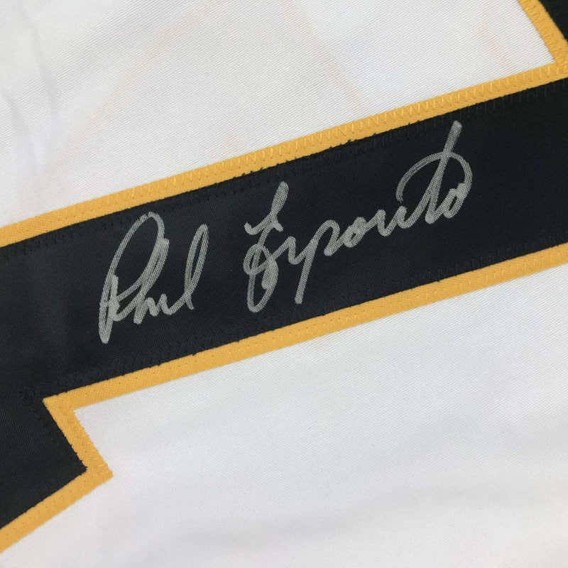Autographed/Signed Phil Esposito Boston White Hockey Jersey JSA COA