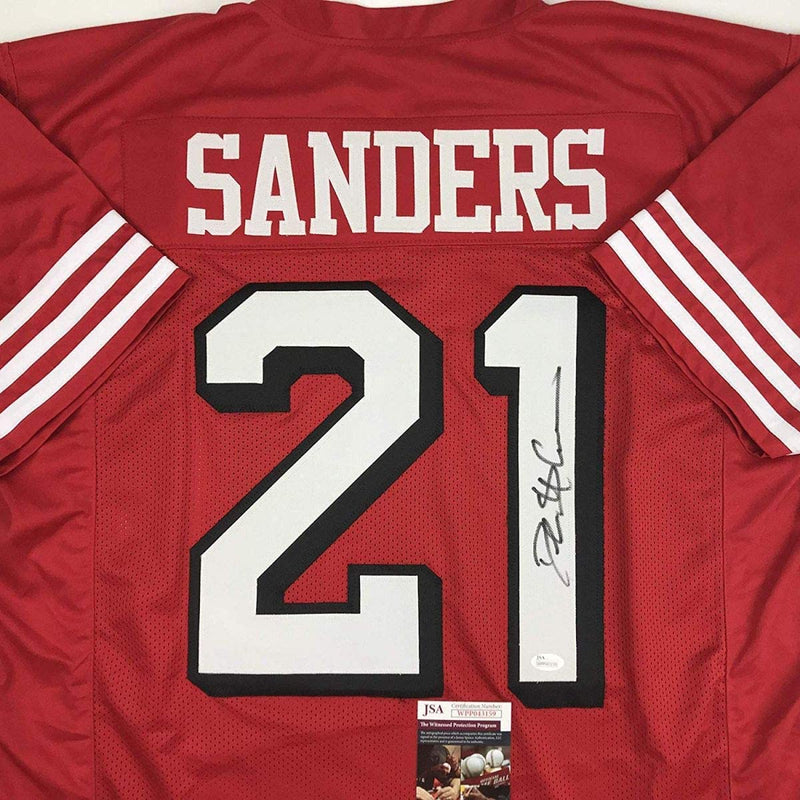 Autographed/Signed Deion Sanders San Francisco Red Football Jersey JSA COA