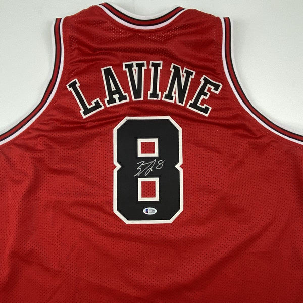 Autographed/Signed Zach LaVine Chicago Red Basketball Jersey Beckett BAS COA