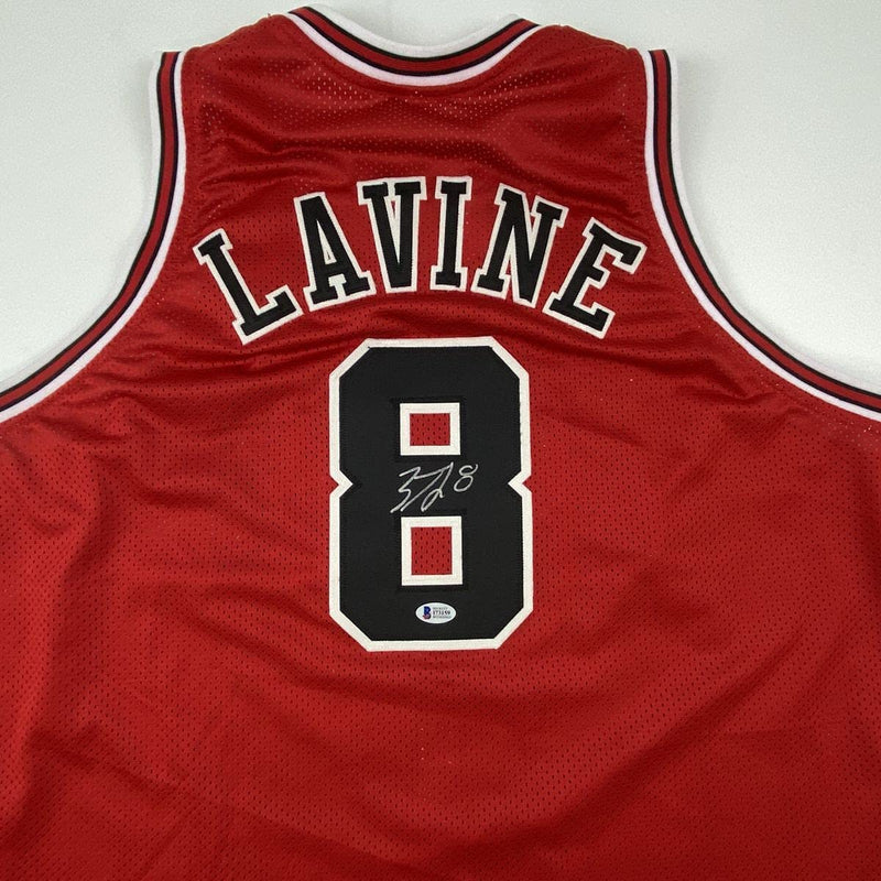 Autographed/Signed Zach LaVine Chicago Red Basketball Jersey Beckett BAS COA