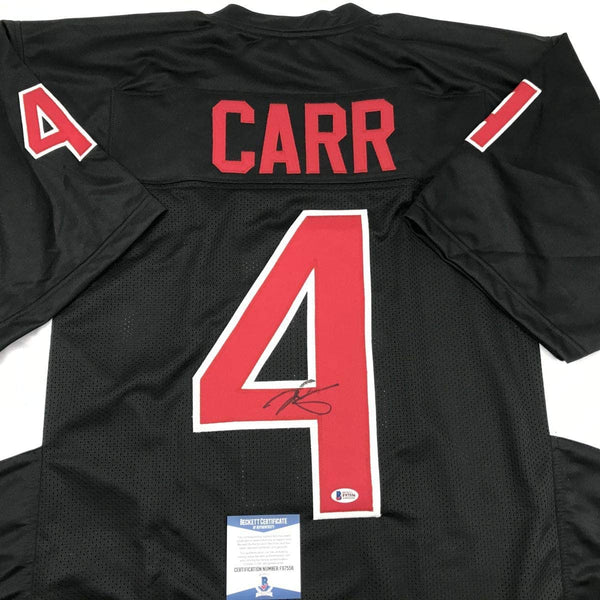 Autographed/Signed Derek Carr Fresno State Black College Football Jersey Beckett BAS COA