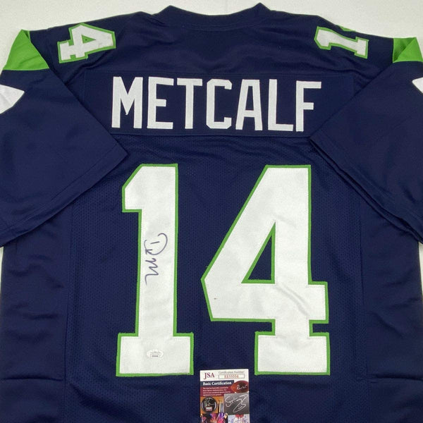 Autographed/Signed DK D.K. Metcalf Seattle Blue Football Jersey JSA COA #2