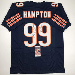 Autographed/Signed Dan Hampton HOF 2002 Chicago Blue Football Jersey JSA COA