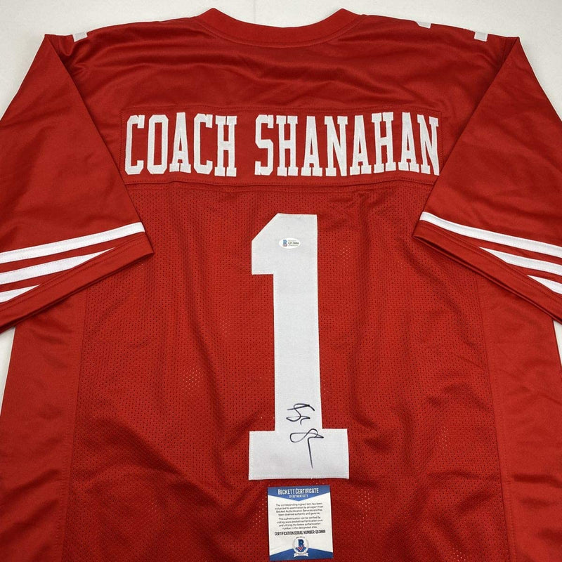Autographed/Signed Kyle Shanahan Coach San Francisco Red Football Jersey Beckett BAS COA