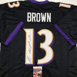 Autographed/Signed John Brown Baltimore Black Football Jersey JSA COA