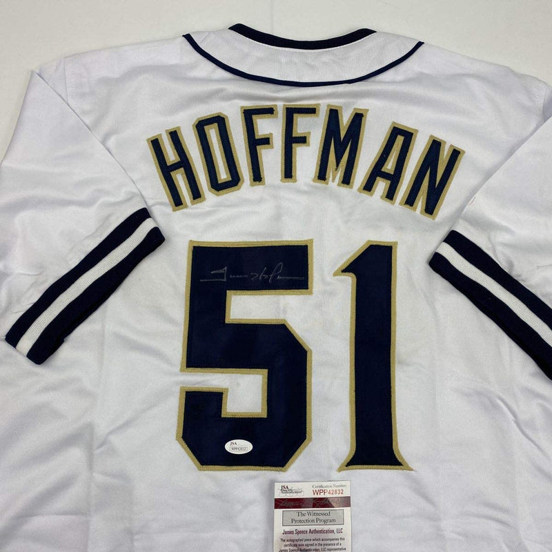 Autographed/Signed Trevor Hoffman San Diego White Baseball Jersey JSA COA