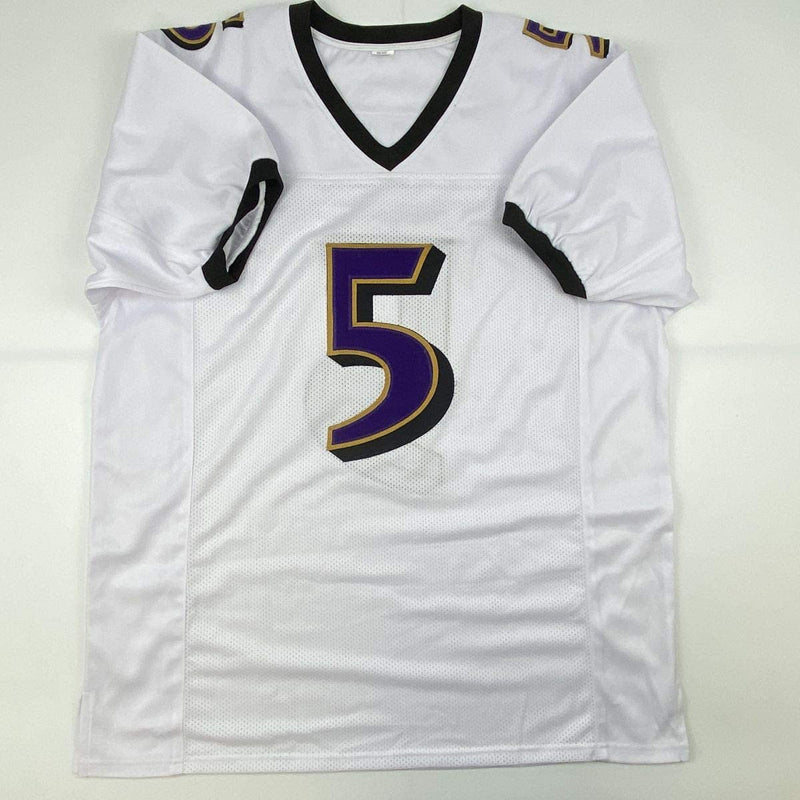 Autographed/Signed Joe Flacco Baltimore White Football Jersey JSA COA