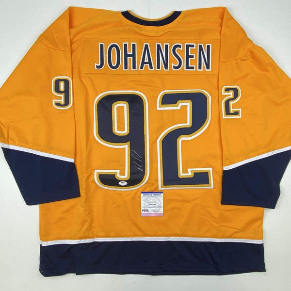 Autographed/Signed Ryan Johansen Nashville Yellow Hockey Jersey PSA/DNA COA