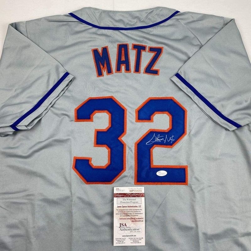 Autographed/Signed Steven Matz New York Grey Baseball Jersey JSA COA