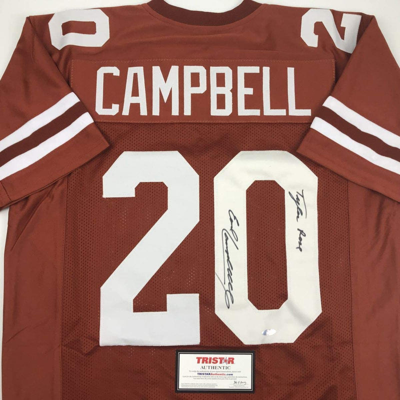 Autographed/Signed Earl Campbell Tyler Rose Texas Orange College Football Jersey Tristar COA
