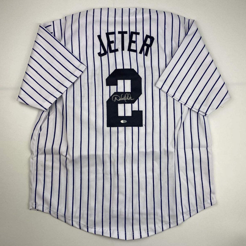 Autographed/Signed Derek Jeter New York Pinstripe Baseball Jersey Steiner Sports COA Hologram Only