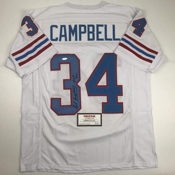 Autographed/Signed Earl Campbell HOF 91 Houston White Football Jersey Tristar COA
