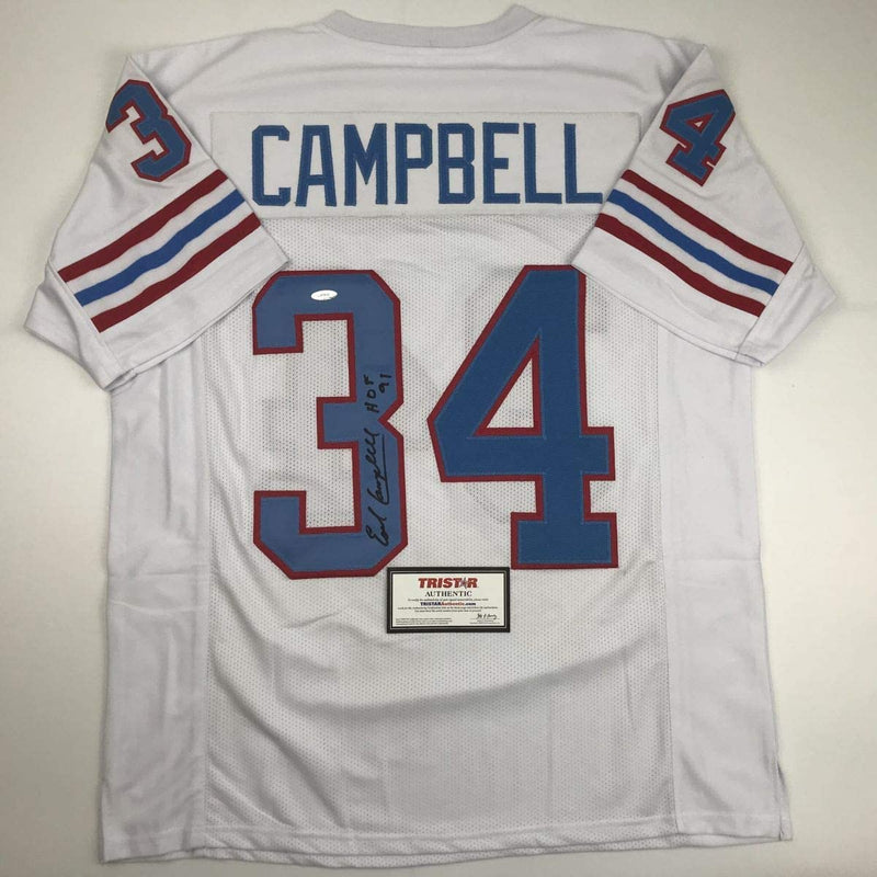 Autographed/Signed Earl Campbell HOF 91 Houston White Football Jersey Tristar COA
