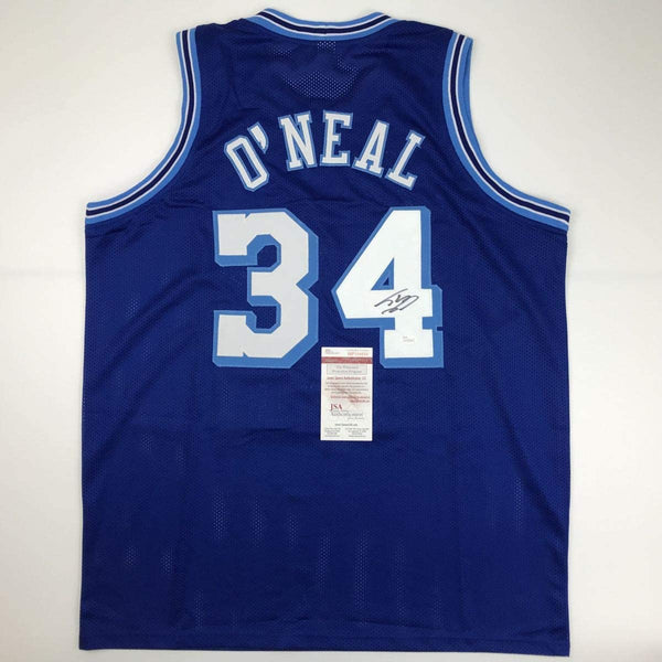 Autographed/Signed Shaquille Shaq O'Neal Los Angeles LA Retro Blue Basketball Jersey JSA COA