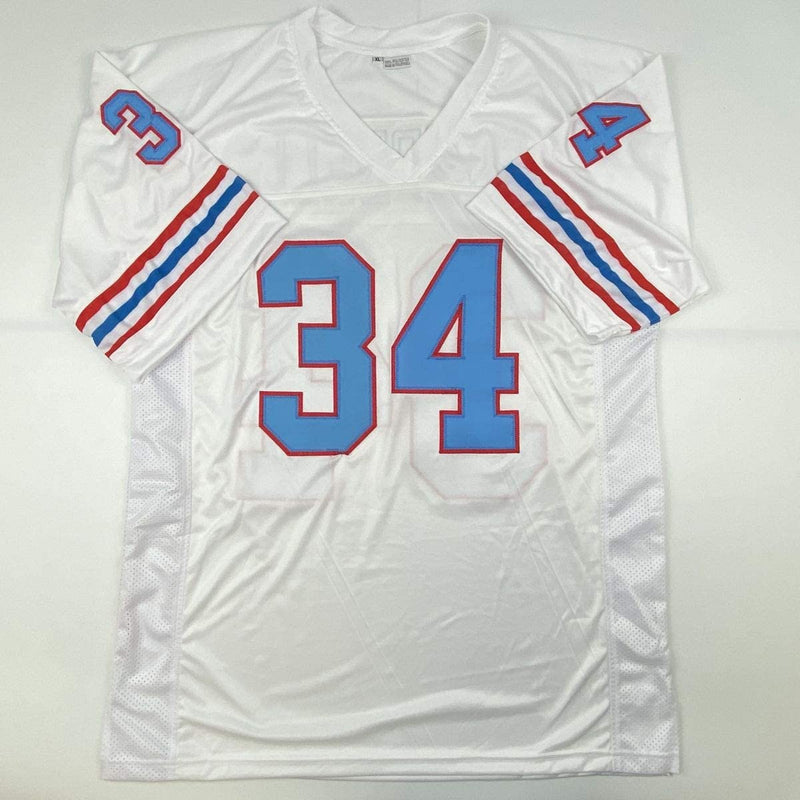 Autographed/Signed Earl Campbell Houston White Football Jersey Beckett BAS COA