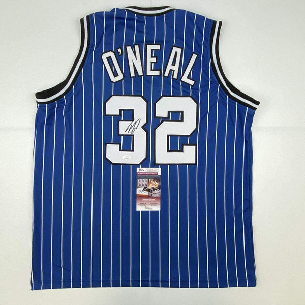 Autographed/Signed Shaquille Shaq O'Neal Orlando Blue Pinstripe Basketball Jersey JSA COA