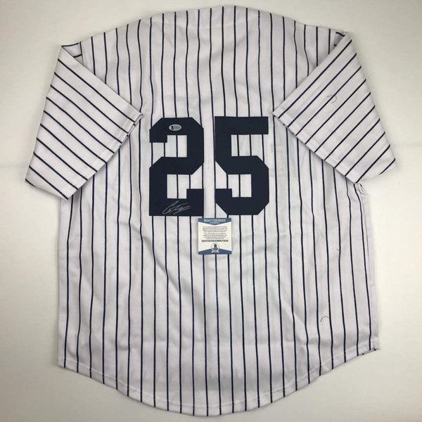 Autographed/Signed Gleyber Torres #25 New York Pinstripe Custom Baseball Jersey Beckett BAS COA