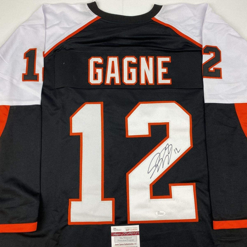 Autographed/Signed Simon Gagne Philadelphia Black Hockey Jersey JSA COA