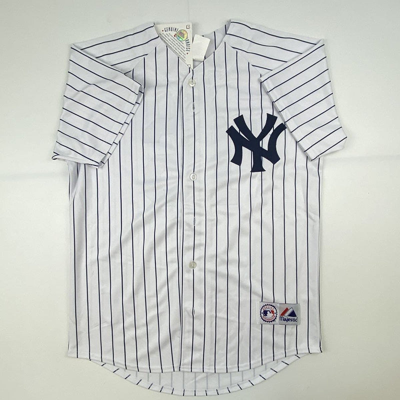 Autographed/Signed Whitey Ford New York Pinstripe Baseball Jersey PSA/DNA COA #2