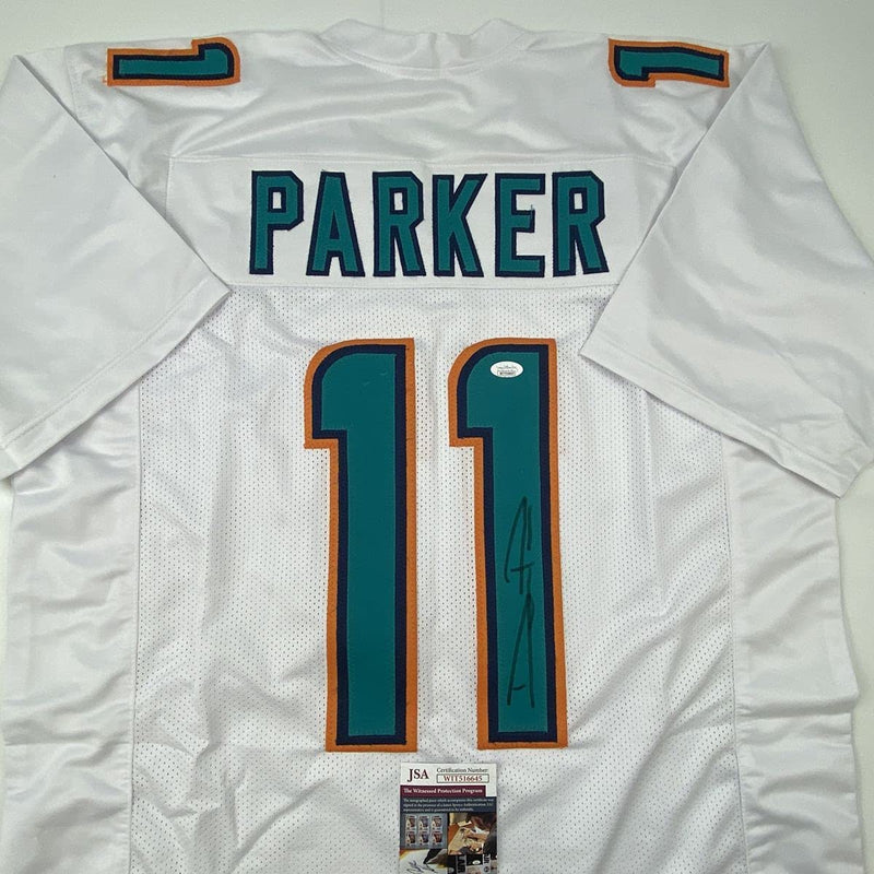 Autographed/Signed Devante Parker Miami White Football Jersey JSA COA