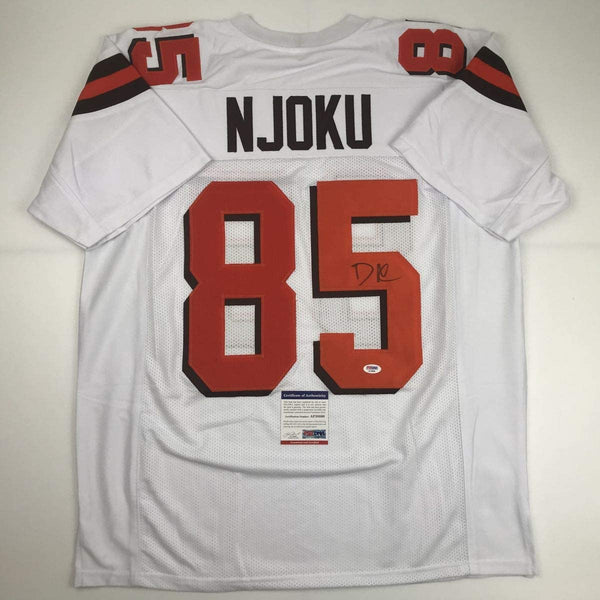 Autographed/Signed David Njoku Cleveland White Football Jersey PSA/DNA COA