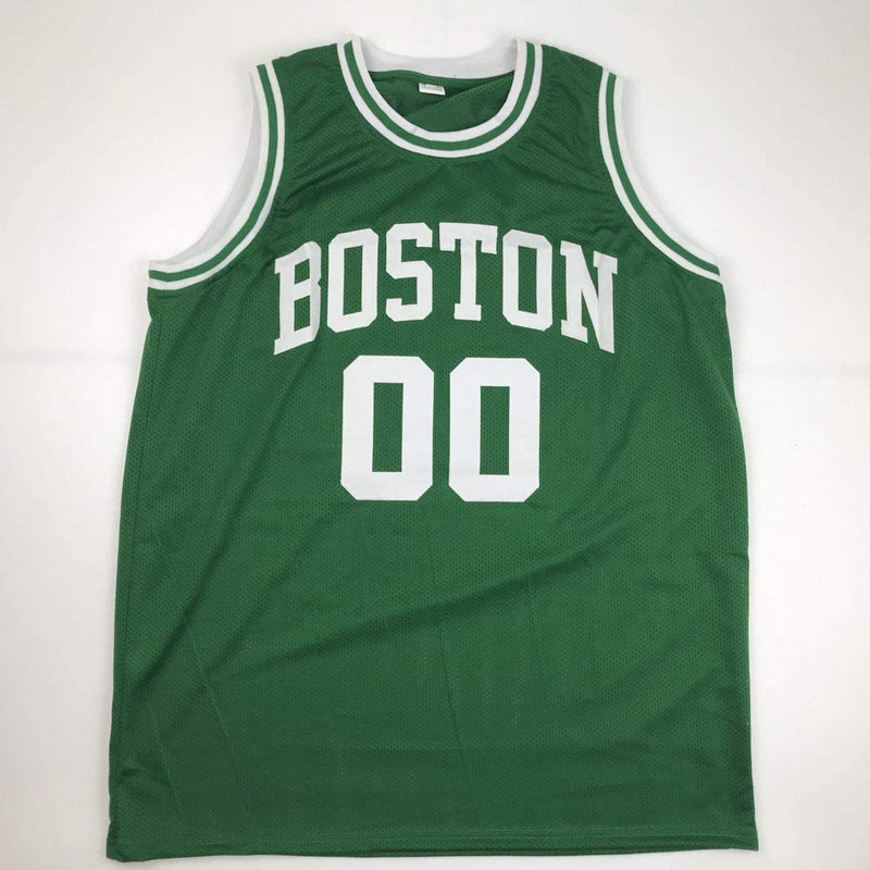 Autographed/Signed Robert Parish Boston Green Basketball Jersey JSA COA Holo Only