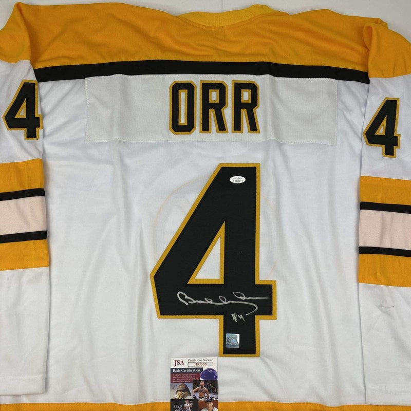 Autographed/Signed Bobby Orr Boston White Hockey Jersey JSA & GNR COA