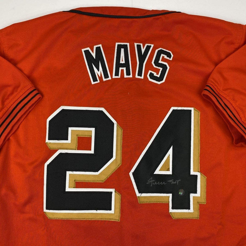 Autographed/Signed Willie Mays San Francisco Orange Baseball Jersey Say Hey Holo COA