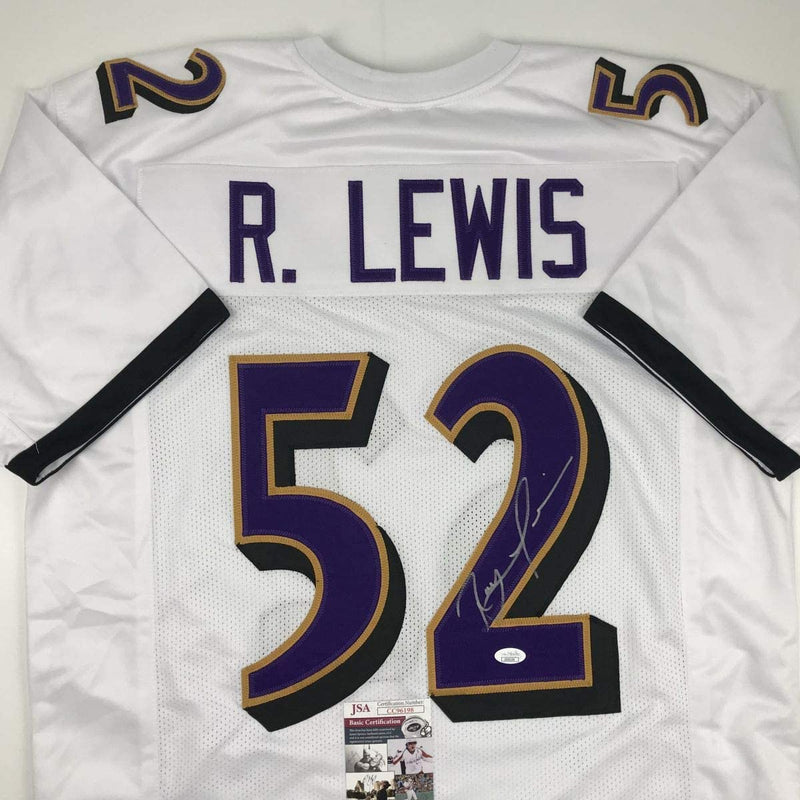 Autographed/Signed Ray Lewis Baltimore White Football Jersey JSA COA